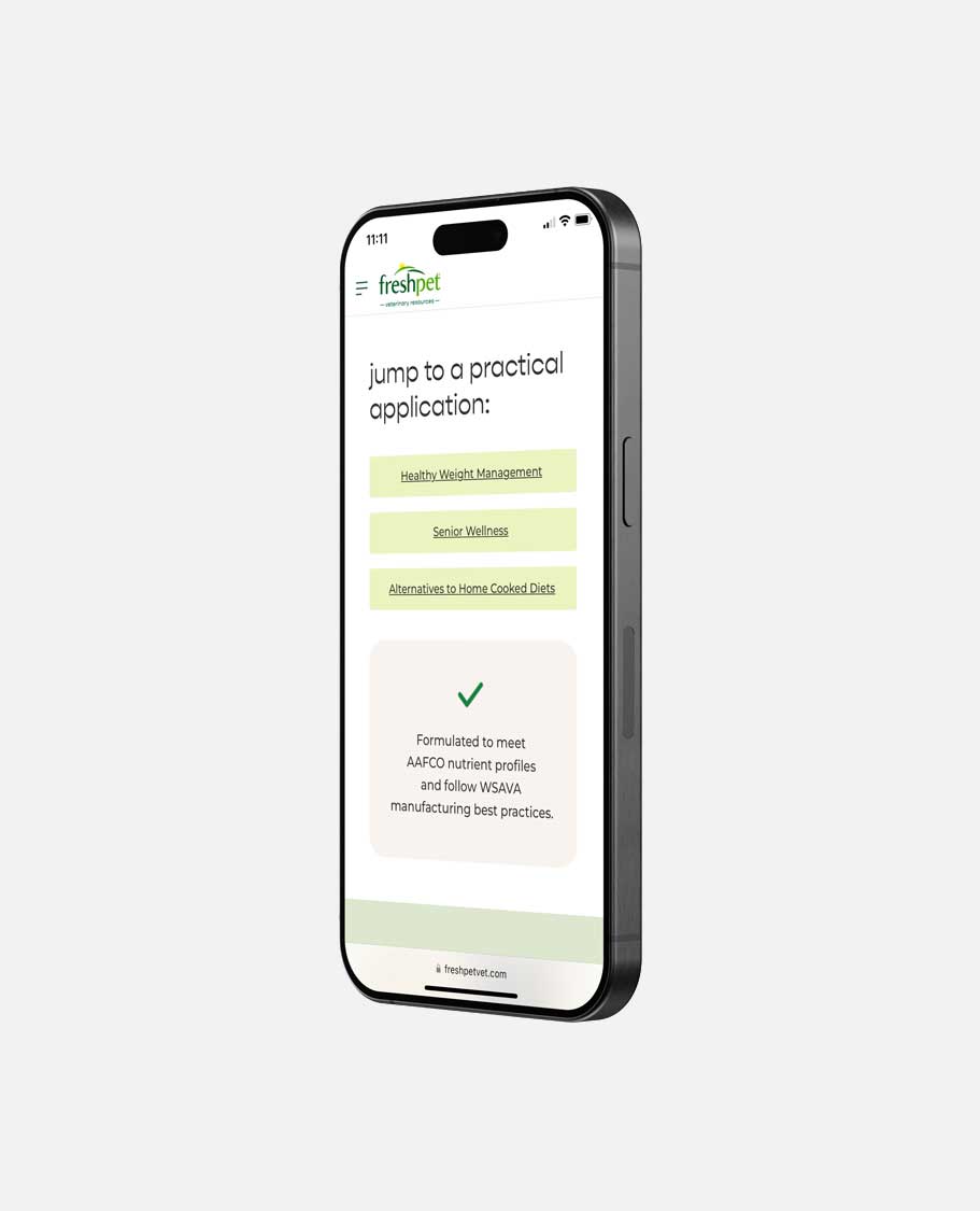 Freshpet Vet mobile layout